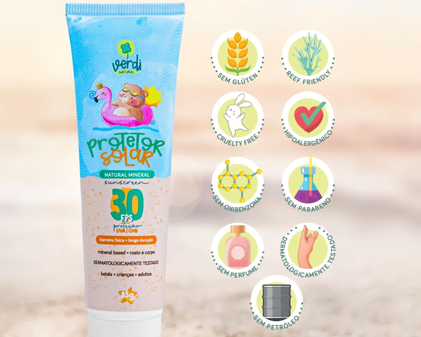 Protetor Solar Natural Físico Mineral Vegano Orgânico Bebê e Criança