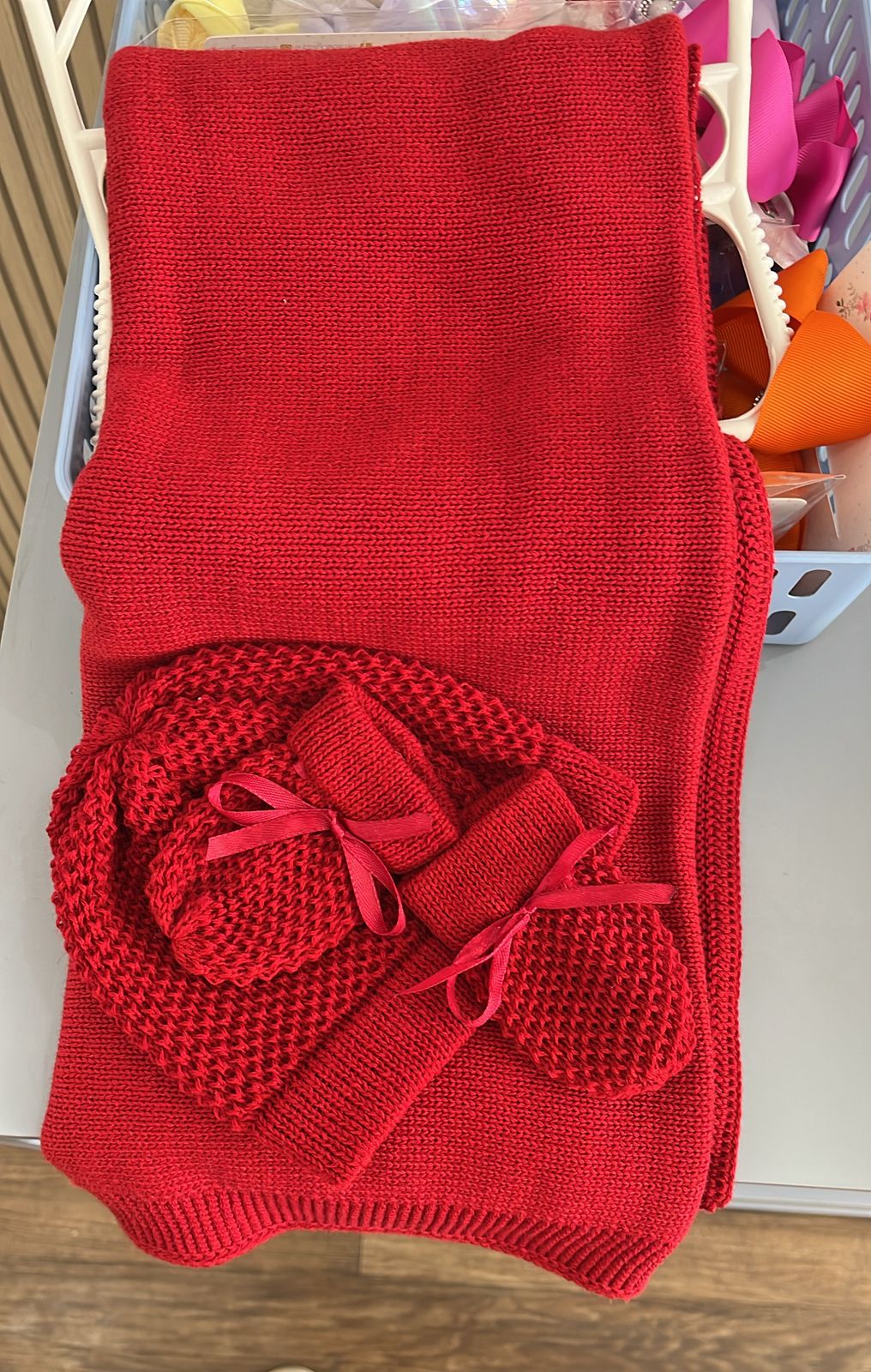 Kit Touca e Luva em Tricot Vermelho