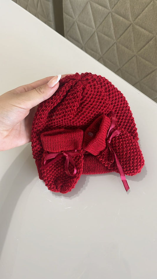 Kit Touca e Luva em Tricot Vermelho